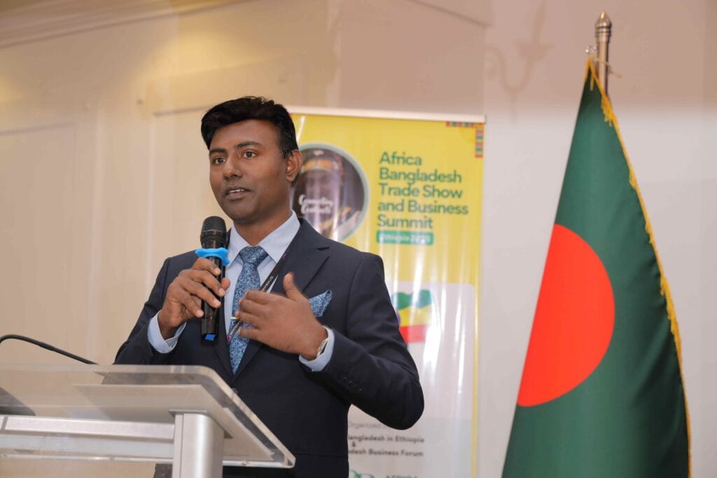 Africa Bangladesh Business Forum leadership addressing trade and investment audience