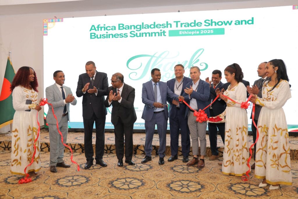 Ribbon-cutting ceremony during the Africa–Bangladesh Trade Show and Business Summit marking the official launch of the Kingmansa B2B marketplace